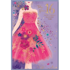 AGE 16 CARDS, 6's Female Pink Floral Dress