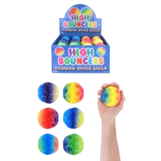 BALL, HIGH BOUNCE Rainbow Space 70mm Asst Cols CDU
