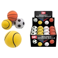 BALL,Bouncy Sponge 4 Asst. Sports ball Des 63mm CDU