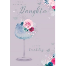 BIRTHDAY CARD, 6's Daughter Glass, Flowers & Butterflies
