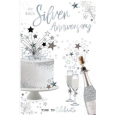 ANNIVERSARY CARDS,Your Silver 6's Cake & Bubbly