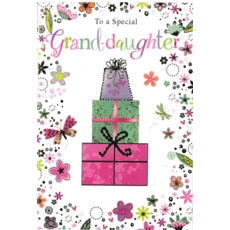 BIRTHDAY CARDS,Granddaughter Butterlies & Presents