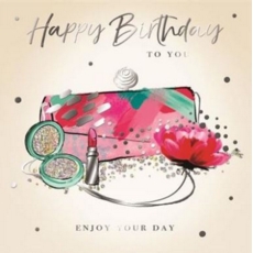 BIRTHDAY CARD, Shimmer Purse, Mirror & Lipstick
