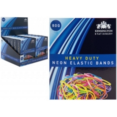 ELASTIC BANDS, 3 x 76mm 80gm Neon Coloured Boxed CDU