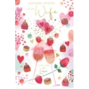 BIRTHDAY CARD, 6's Wife Glasses, Hearts & Cupcakes
