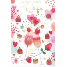 BIRTHDAY CARD, 6's Wife Glasses, Hearts & Cupcakes